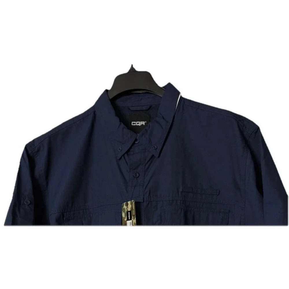 NWT CQR Gear Tactical Series Mens Short Sleeve Navy Blue Button Up Shirt 2XL